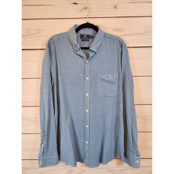 Vineyard Vines Men's Blue Checked Stretch Long Sleeve Button Down Shirt Size XL‎ - Picture 1 of 5